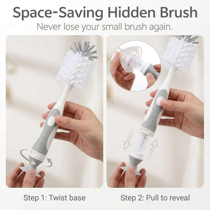 7-in-1 Baby Bottle Cleaner Set, Including Nylon & Silicone Bottle Brush, Cap, Straw & Nipple Brushes, BPA-Free (Gray)