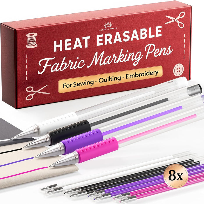 4x Heat Erasable Fabric Marking Pens for Sewing - 4 Pens + 8 Refills - Sewing Supplies Quilting Supplies Table Accessori