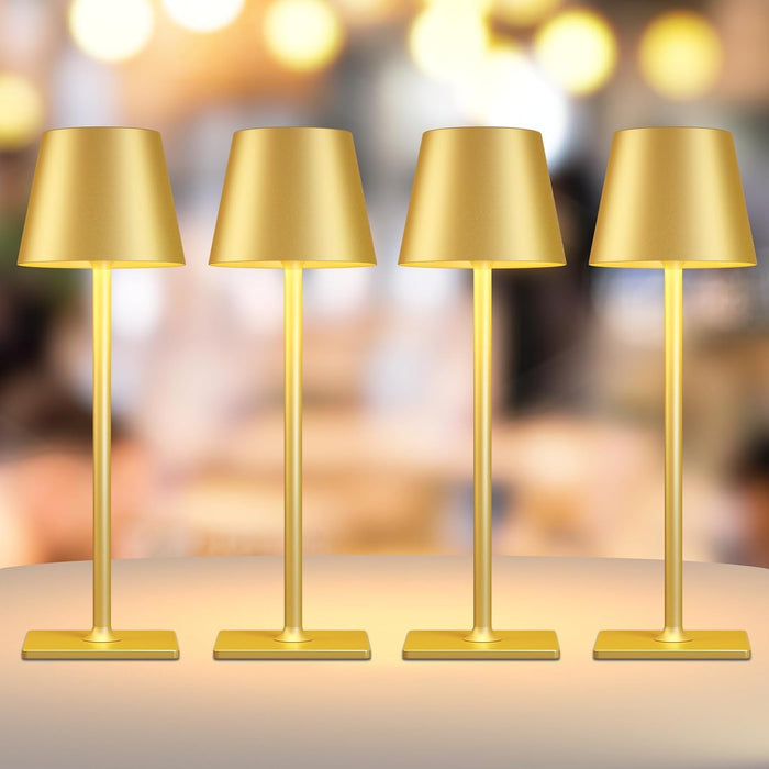 4 Pack Gold Rechargeable Led Cordless Table Lamps,Cordless Lamp with 6000mAh Battery Operated,Wireless Lamp for Restaura