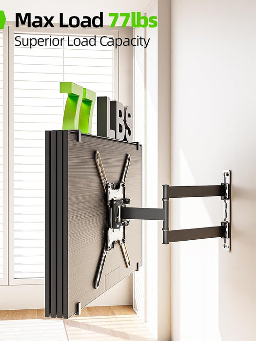 TV Wall Mount for Most 26-60 Inch TVs up to 77 lbs, Full Motion Wall Mount TV Bracket with Swivel Tilt Single Stud Desig