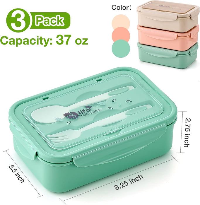 ® 3 Pack Bento Boxes for Adults/Kids, 1100 ML Bento Lunch Box With Spoon & Fork, Lunch Box Containers, Bento Box for Din