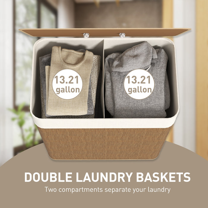 Double Bamboo Laundry Basket with Lid