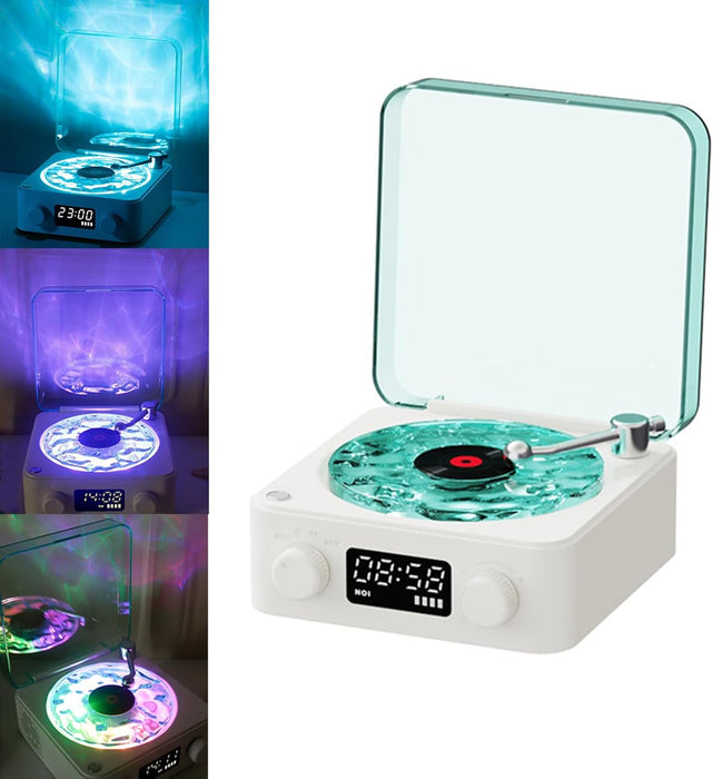 The Waves Vinyl Player, Waves Bluetooth Speaker, Portable Vintage Vinyl Speaker with Adjustable Light and Time for Bedroom, Party, White