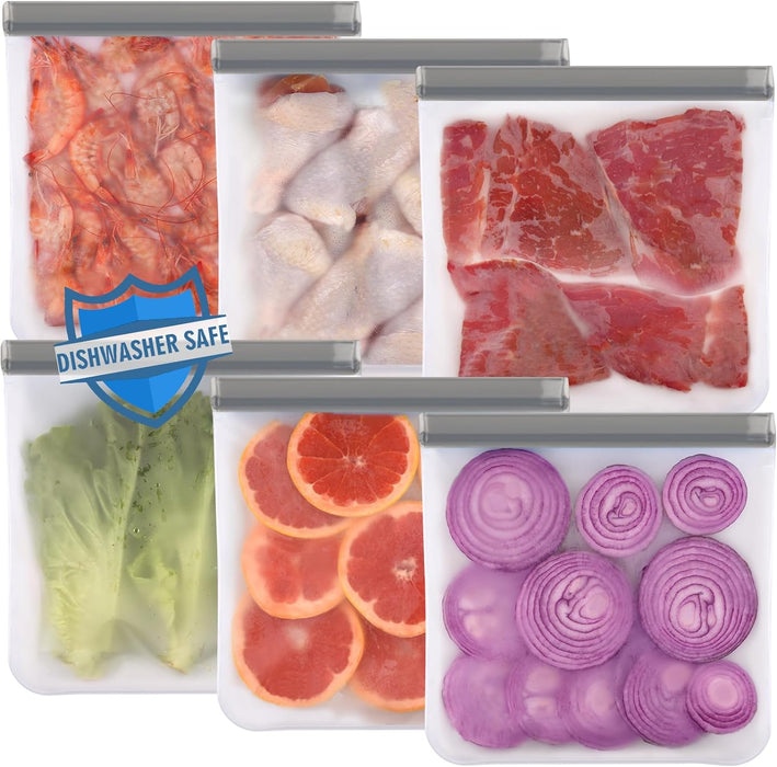 6 Pack Reusable Gallon Freezer Bags Dishwasher Safe, BPA Free