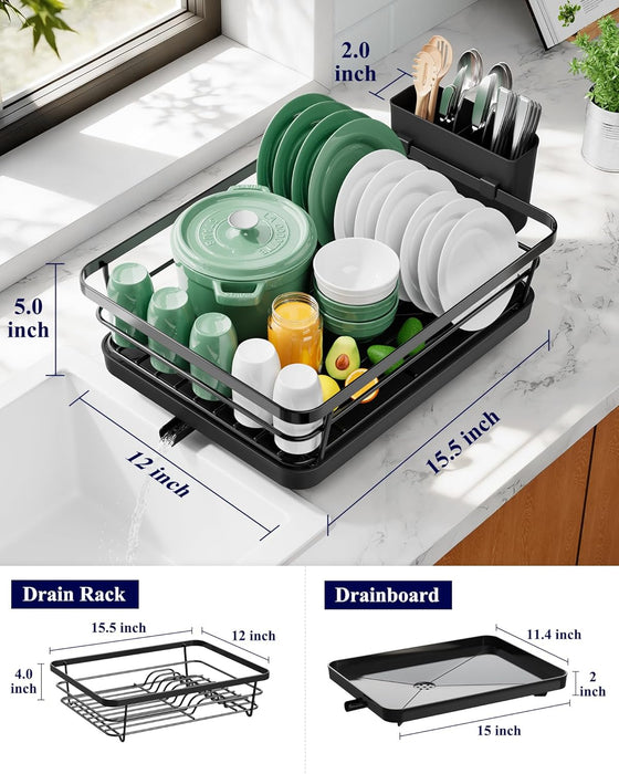 Dish Drying Rack for Kitchen Counter, 12''W x 15.5''L, Black