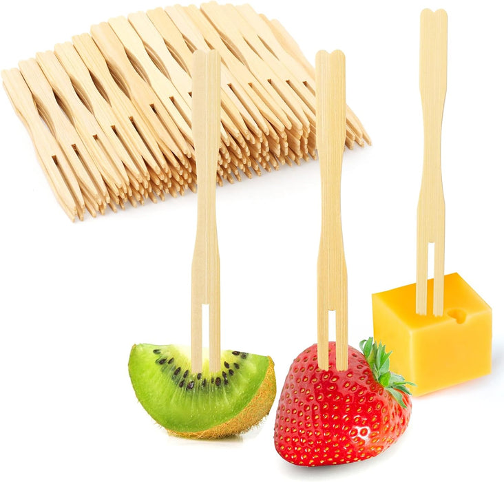 400PCS Bamboo Appetizer Forks, Fancy Toothpicks for Appetizers - 3.5 Inch