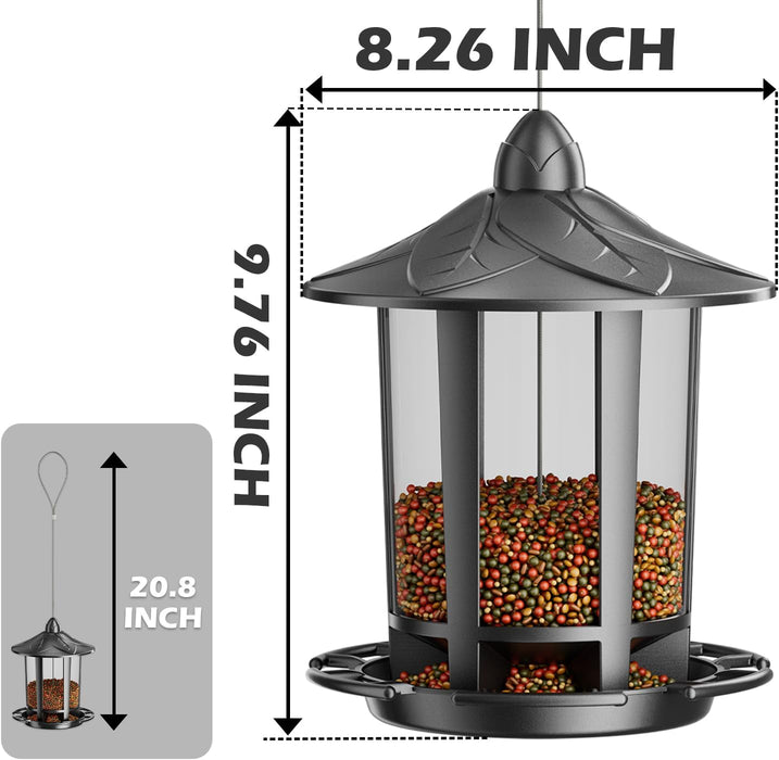 2 Pack Bird Feeders for Outdoor Hanging, Assembly Required, 1-Min Easy Setup, Charming Castle Design, Attracting Cardinals Chickadees Goldfinches & Sparrows - Black