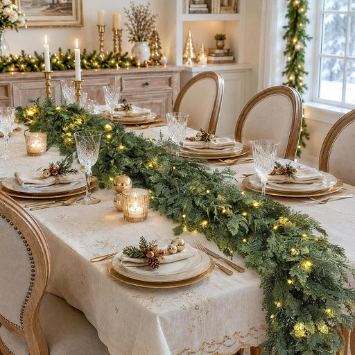 Pre-Lit Christmas Garland 9FT Decorations Real Touch Cedar Cypress Pine Greenery Artificial Green Christmas Garland with