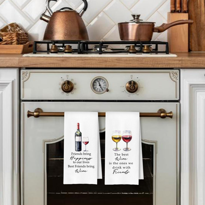 Friends and Wine Kitchen Towels Set of 2, Gifts for Wine Lovers Dish Tea Bar Towels for Kitchen Bar Cart Decor, Wines Gi