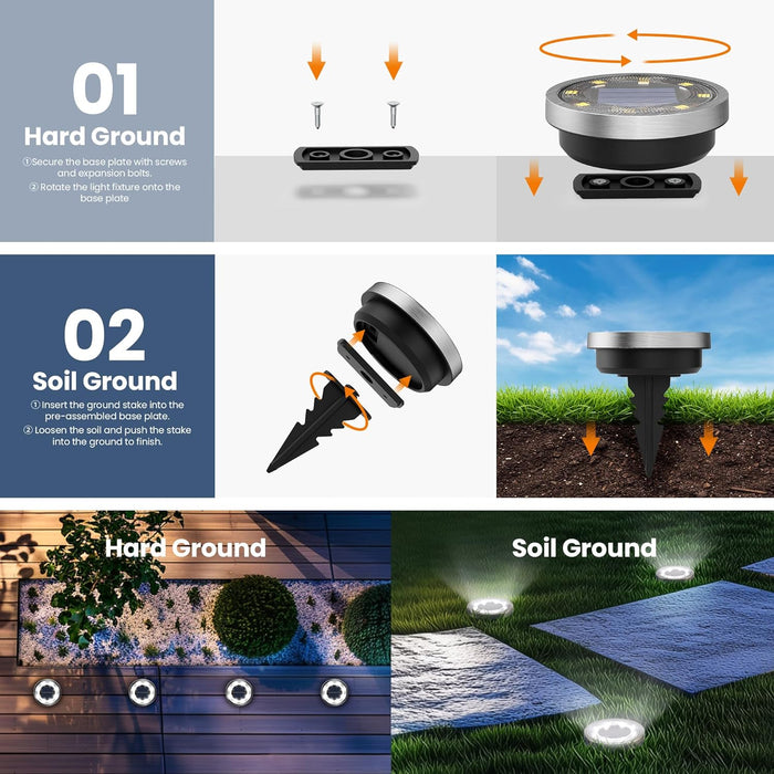 10 Pack Solar Ground Lights Outdoor, Backyard Decor Cool White
