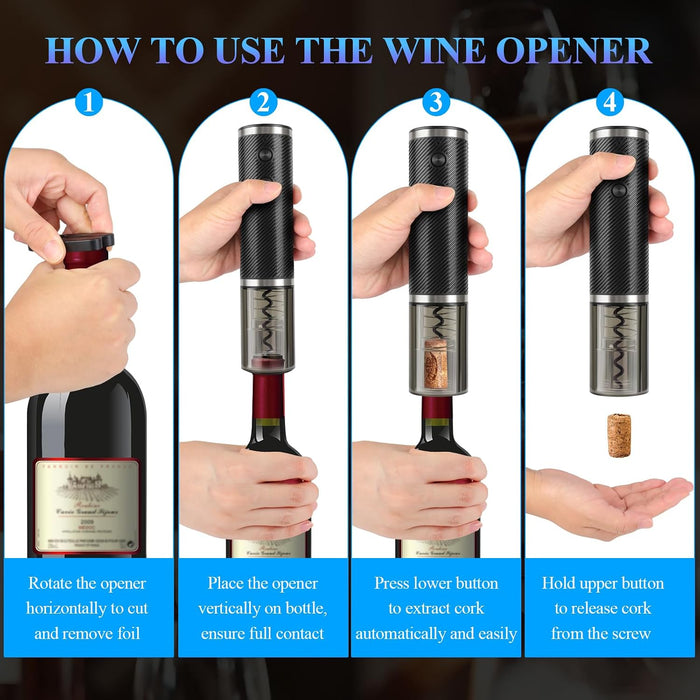 Electric Wine Opener, Rechargeable Electric Wine Bottle Opener with Foil Cutter, Type-C Charging, One-Touch Operation for Home and Party Use