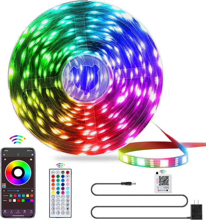 LED Lights for Bedroom, 25FT RGB LED Strip Lights with 44 Keys IR Remote, Smart LED Light Strip with Adhesive Backing Adjustable Brightness App Control for Bedroom Party Decoration