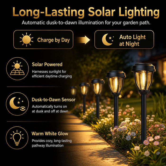 12 Pack Solar Lights Outdoor, Solar Pathway Lights Auto On/Off Waterproof Garden Landscape Lighting for Path, Yard, Walk