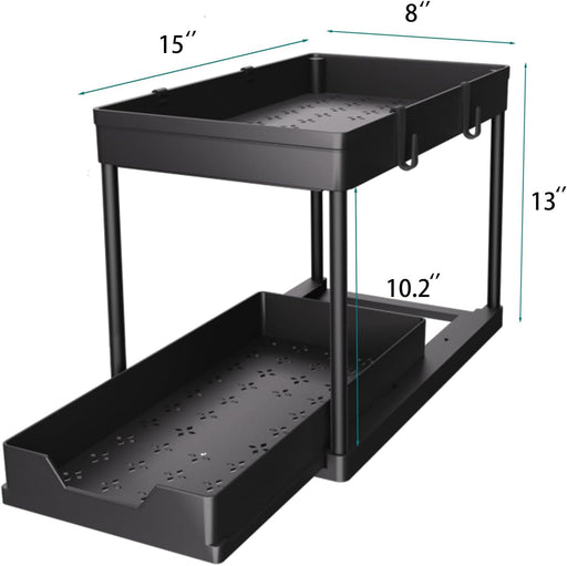 Under Sink Organizer 2 Pack, Bathroom Cabinet Organizer, 2 Tier Sliding Cabinet Basket Organizer Drawer, Multi-Purpose B