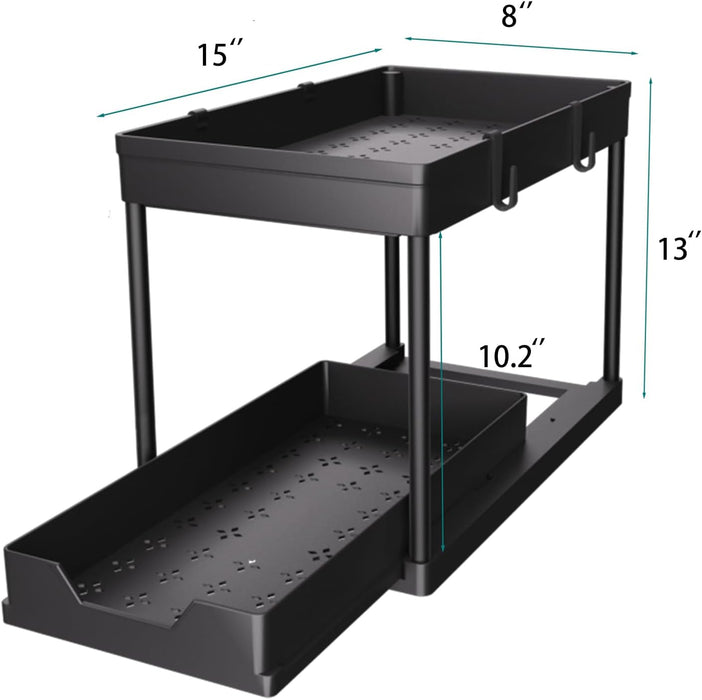 Under Sink Organizer 2 Pack, Bathroom Cabinet Organizer, 2 Tier Sliding Cabinet Basket Organizer Drawer, Multi-Purpose B