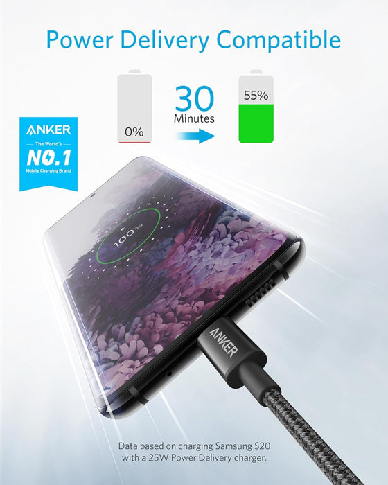 USB C to USB C Cable, 60W Fast Charging Cable (2-Pack, 6 ft, Black)