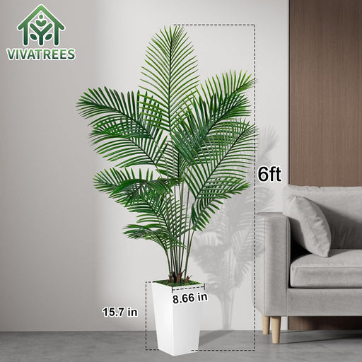 Palm Tree 6FT Artificial, 72in Tall Faux Palm Tree with 15.7 White Planter, Fake Potted Tree for Indoor & Outdoor Home O