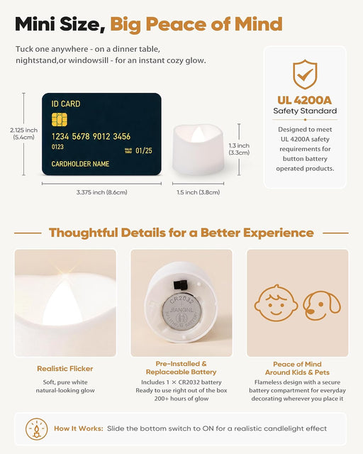 24-Pack Flameless Tea Lights Candles Battery Operated, 200+ Hours