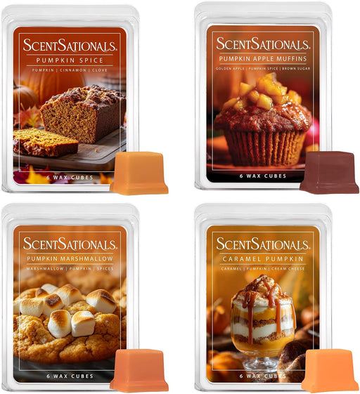 Fall Wax Melts Pumpkin Party 4pk – Long Lasting, Strong Scent Melts for Warmers, Includes Pumpkin Spice with Apple Muffi