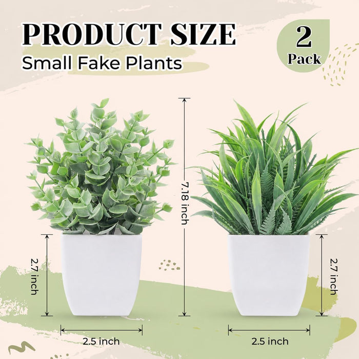 2 Pack Fake Plants Small Plants for Bathroom Office Decor