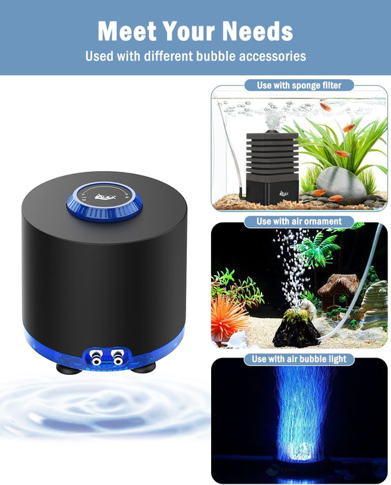 Aquarium Air Pump, 3W Powerful Dual Outlet Adjustable Oxygen Aerator