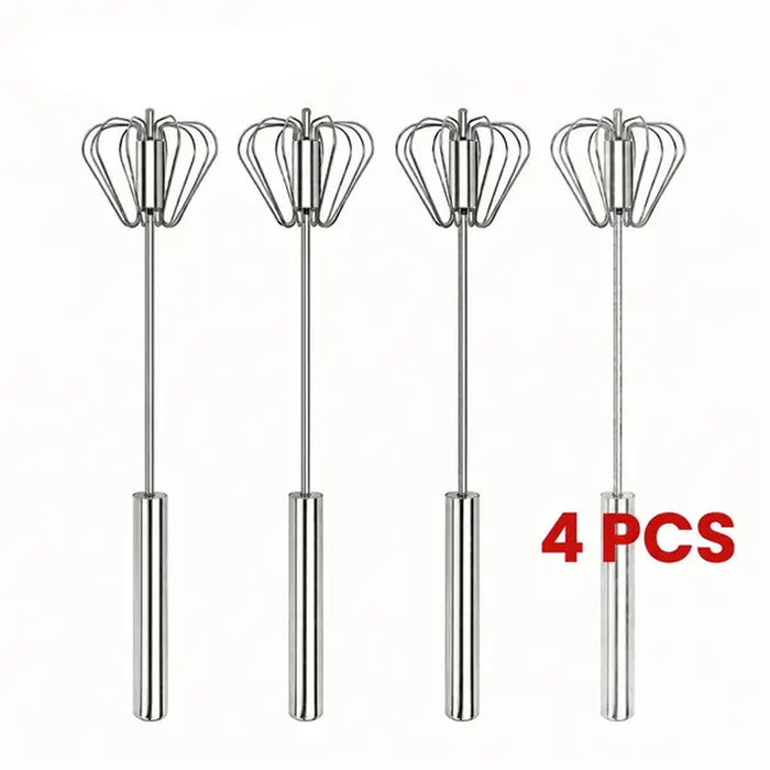 Stainless Steel Hand-Push Rotary Whisk Food-Grade Rust-Resistant Sturdy Riveted Construction Semi-Automatic Design Versatile for Cooking Blending Whisking Beating and Stirring Tasks Easy to Clean