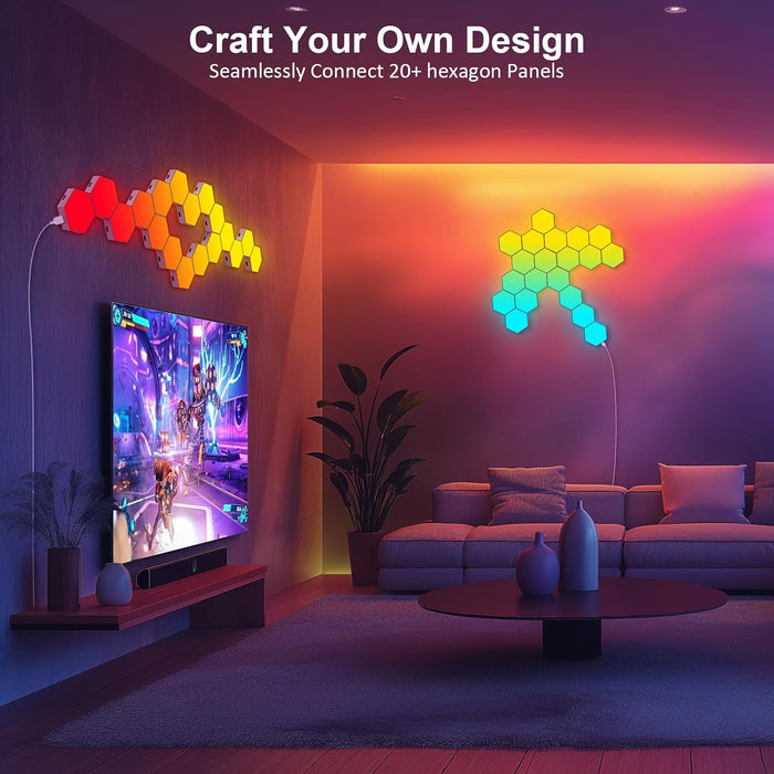 Hexagon LED Light Panels 8 Pack – RGB Wall Decor Lights with Music Sync, App & Remote – Modular Home & Christmas Decor f