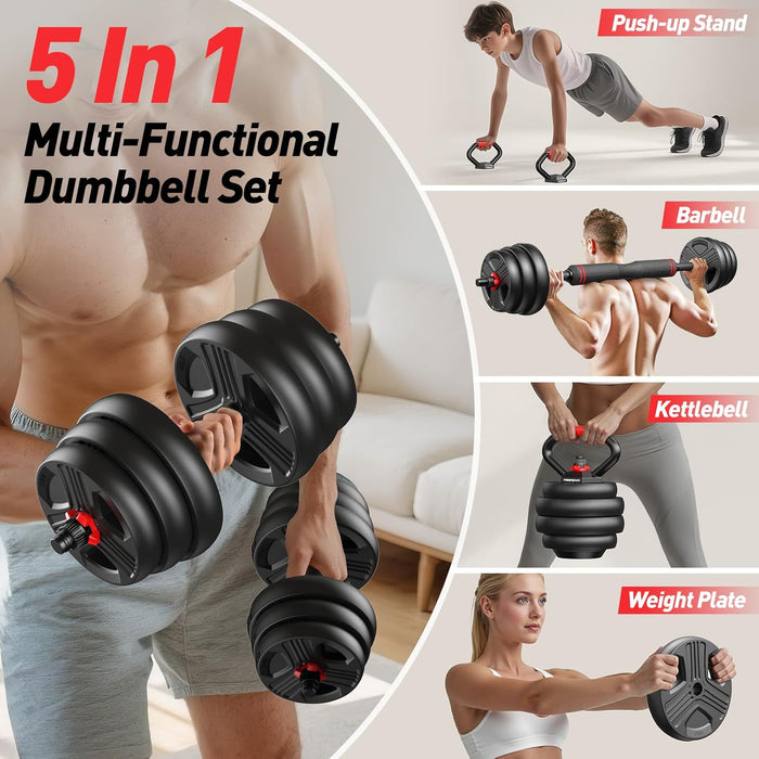 Adjustable dumbbell set,20/35/45/55/70/90lbs Free Weights set with upgraded nut, 5 in 1 Weight Set Used as Kettlebells, 