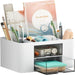 Pen Organizer with 2 Drawer, Multi-Functional Pencil Holder for Desk, Desk Organizers and Accessories with 5 Compartment