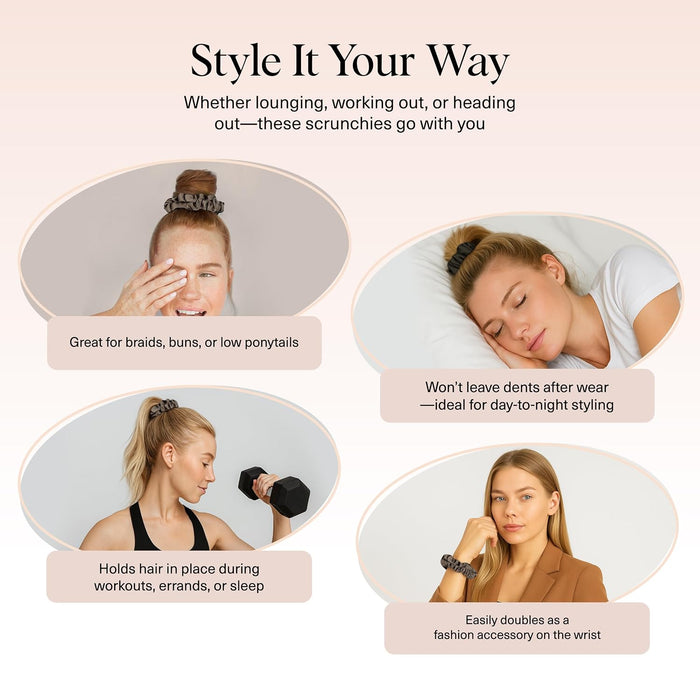 Ultra-Petite Satin Scrunchies for Women - Eucalyptus, 6pcs