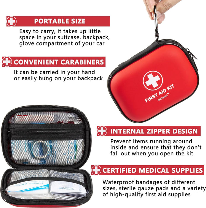 Mini First Aid Kit - 120 Piece Small Waterproof Hard Shell Medical Kit