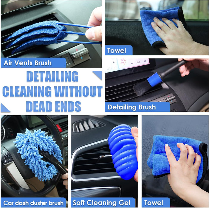 Car Cleaning Kit, Car Interior Detailing Kit with High Power Handheld Vacuum, Detailing Brush Set, Windshield Cleaner, C