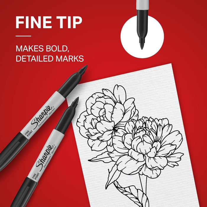 Sharpie Permanent Markers, Fine Tip, Black, 12 Count - Quick Drying, Fade Resistant, For Wood, Plastic, Paper, Metal, An