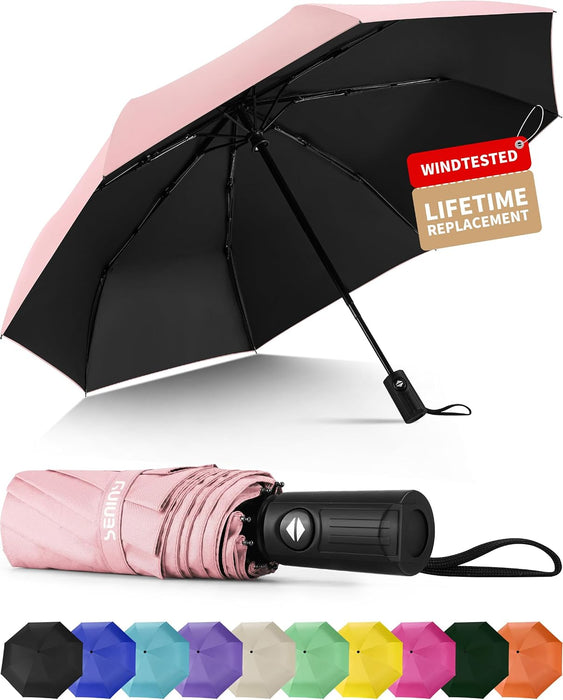 Windproof Travel Umbrella, Automatic Umbrellas for Rain, Portable & Compact Umbrellas for Backpack, Strong UV for Protec