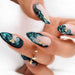 Almond Press Nails - Medium Fake Nails, Nude & Black, Glossy Stick On, Full Cover, 24 PCS/Set