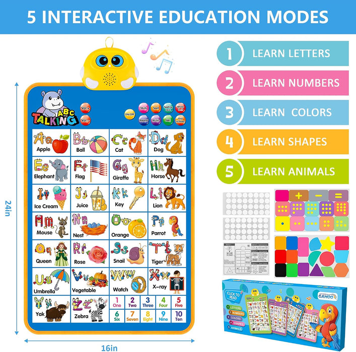 Electronic Alphabet Wall Chart, Kids Learning Toys for Toddlers 1-3 - Blue