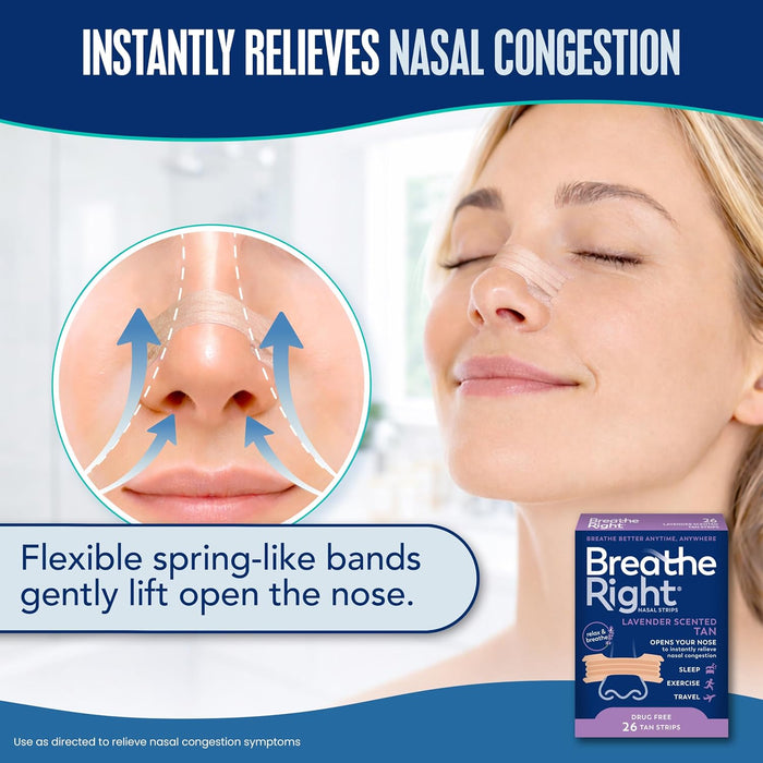 Nasal Strips, Relieves Nasal Congestion, Lavender Scent, Tan