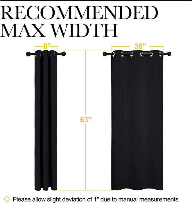 Black Blackout Curtains for Bedroom 42" Wide x 63" Long 2 Panels