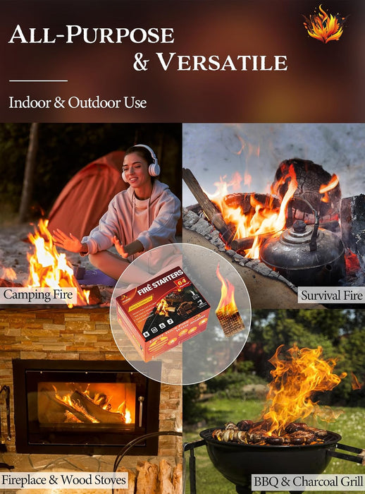 Fire Starter 64, Easy-Burning Fire Starter Squares for Campfires