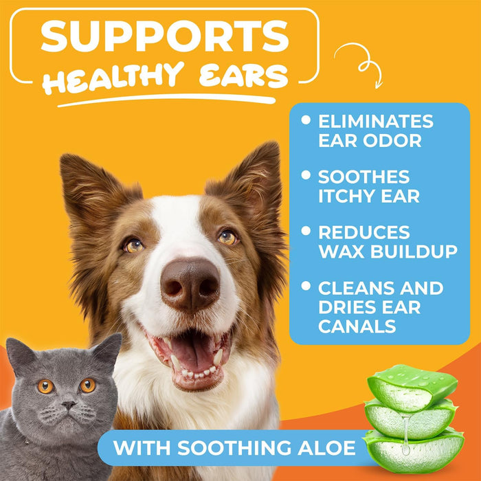 Dog & Cat Ear Cleaner Wipes – Pet Finger Wipes for Cats & Dogs – Cleaning, Soothing, & Deodorizing Itchy Ears – Ear Reli