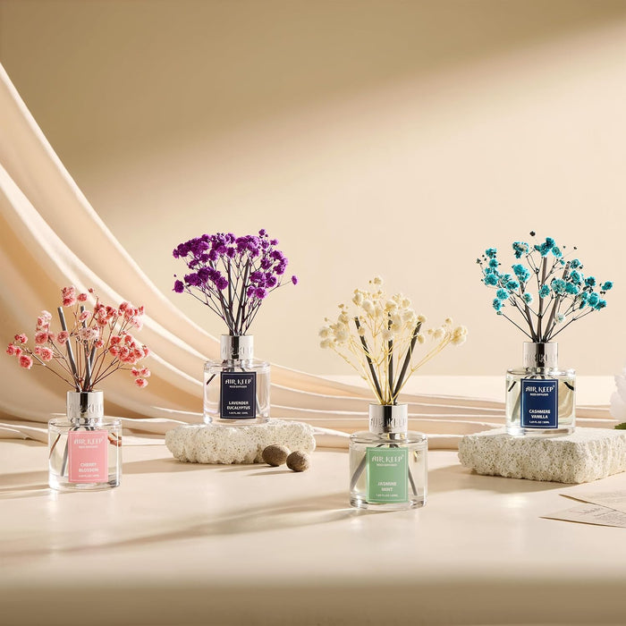 Reed Diffuser Set,1.69 fl oz (50 ml) - Jasmine Mint Oil Diffusers with 8 Reed Sticks,Home Fragrance Reed Diffuser for Bathroom Shelf Decor