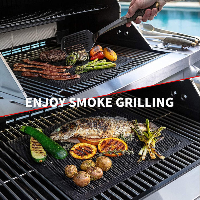 Grill Mesh Mat Set of 3 - Heavy Duty BBQ Non-stick Cooking Sheet Liners Reusable Teflon Barbecue Grilling Net for Outdoor Smoker, Pellet, Gas, Charcoal Grills (15.7x13 Inch)