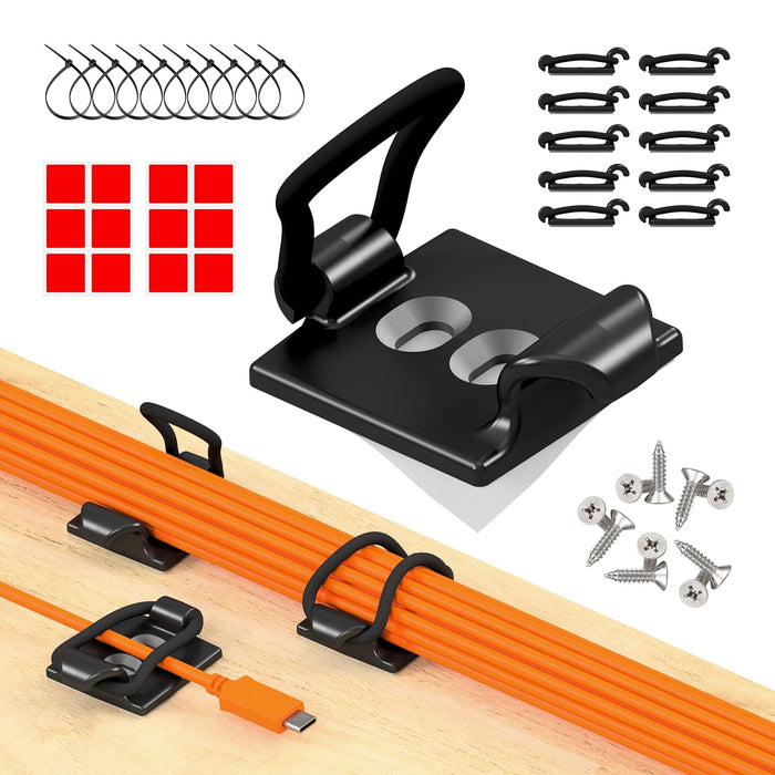 [Made in the UK] 10-Pack Adjustable Elastic Adhesive Cable Clips, Wire Management Holder, Cord Organizer for Home Office