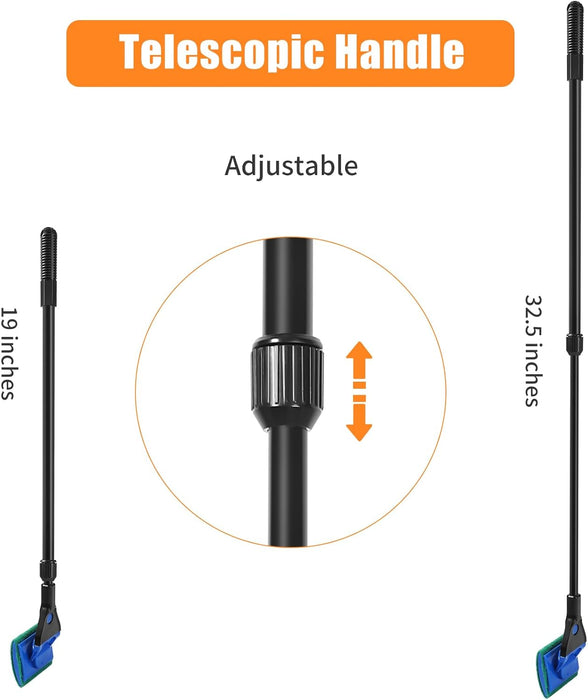Aquarium Cleaning Tools, Fish Tank Cleaner Kit with Adjustable Long Handle, 5 in 1 Set Including Fish Net, Algae Scraper