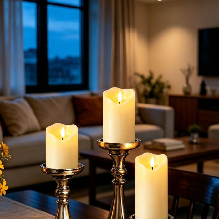 Flickering flameless Candles, Battery Operated Candles with Remote, led Pillar Candles，Electric Candle Set of 3，Christmas Home Wedding Birthday Decor（Ivory White） ﻿ ﻿