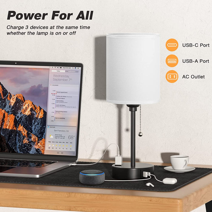Bedside Table Lamp for Bedroom - Small Desk Lamp with USB Ports