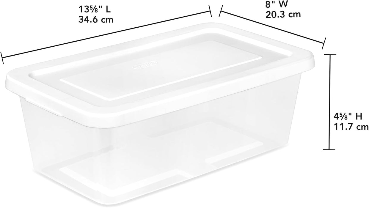 Storage Boxes, Stackable Clear Plastic Bins, 6 Quart, 12-Pack