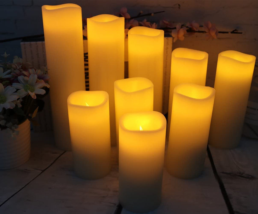 Flameless Candles Battery Operated Candles Real Wax Pillar LED Candles with 10-Key Remote and Cycling 24 Hours Timer (Ivory 4" 5" 6" 7" 8" 9")