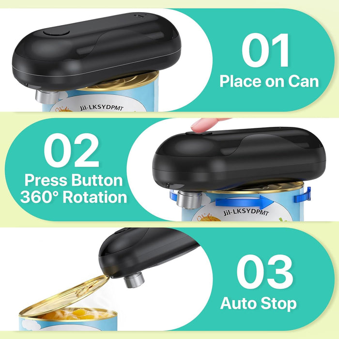 Electric Can Opener, Auto-Stop, USB-C Rechargeable, Side-Cut Smooth Edge, Hands Free Automatic Can Opener for Seniors & Arthritis Patients (Black)