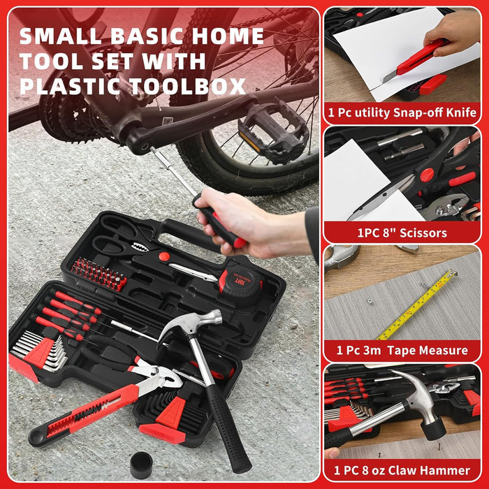 58-Piece Household Tool Set, Home Tool Kit with Storage Case, Red